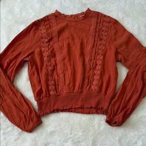 Women's Rust Lace-Trim Peasant Blouse